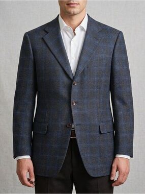 Pal Zileri Plaid Wool Blazer Size EU 52 = 42R Blue Made in Italy